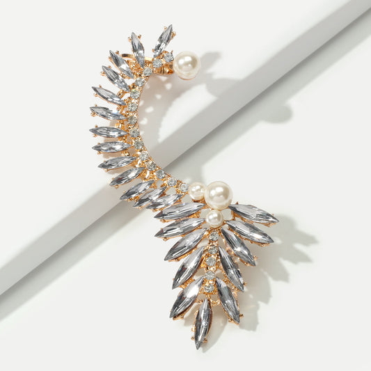 Luxurious Rhinestone Pearl Decor Ear Clip Climber Around Earring for Dinner 1 pc-0
