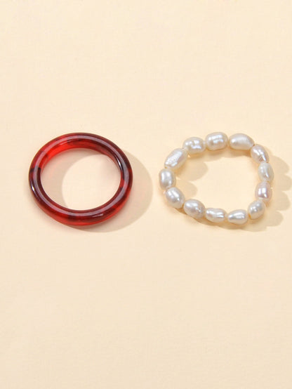 2pcs Pearl Elastic Ring New Women Accessories-3