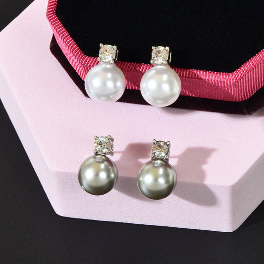 Diamond Encrusted Pearl Stud Earrings - Elegant Sparkle for Every Occasion-0