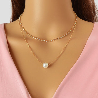 Double Layered Necklace Adjustable Simple Chain Multilayer Rhinestone Collar-4
