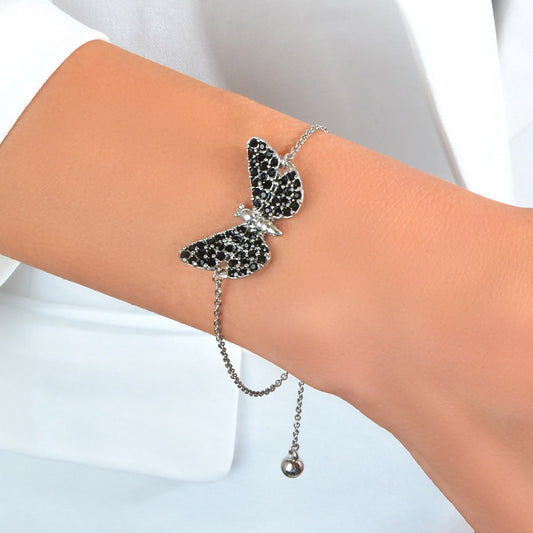 Stunning Black Diamond Butterfly Pendant Bracelet - Sparkle and Style Jewellery-0