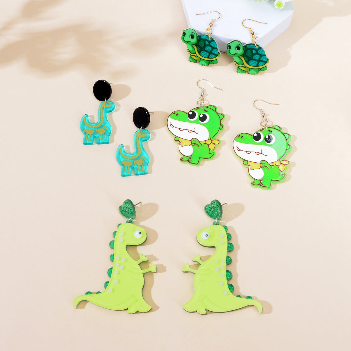 Cute Dinosaur Pendant Earrings Adorable Jurassic Style Statement Jewellery Gift-0