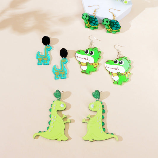 Cute Dinosaur Pendant Earrings Adorable Jurassic Style Statement Jewellery Gift-0