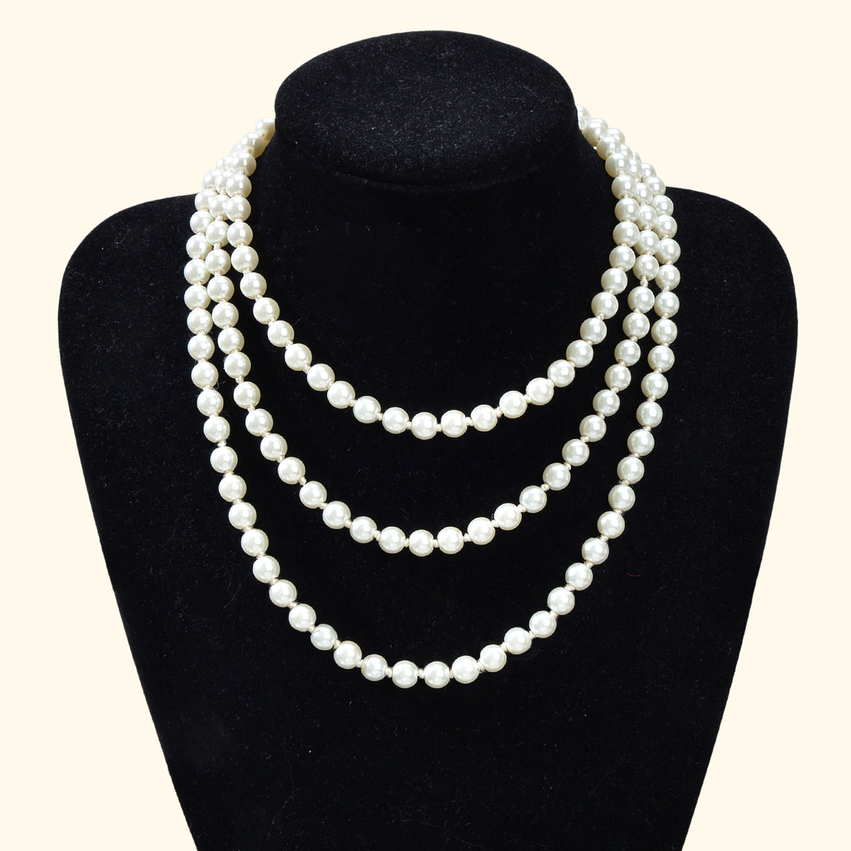 Luxurious Triple Layered White Pearl Statement Necklace Elegant Chunky Necklace-0