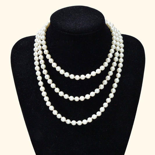 Luxurious Triple Layered White Pearl Statement Necklace Elegant Chunky Necklace-0