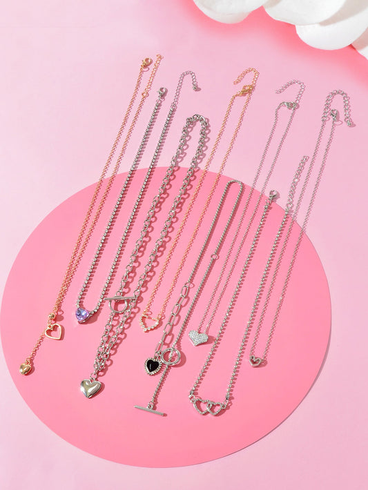 Heart-Shaped Pendant Multi-Charm Necklace Versatile Love Collection Jewellery-0