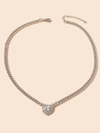 Stunning Silver Heart Pendant Necklace Elegant Jewellery Piece Girls Party Gift-0