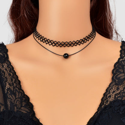 Double Layered Black Lace Short Necklace Elegant Gothic Style Choker-0