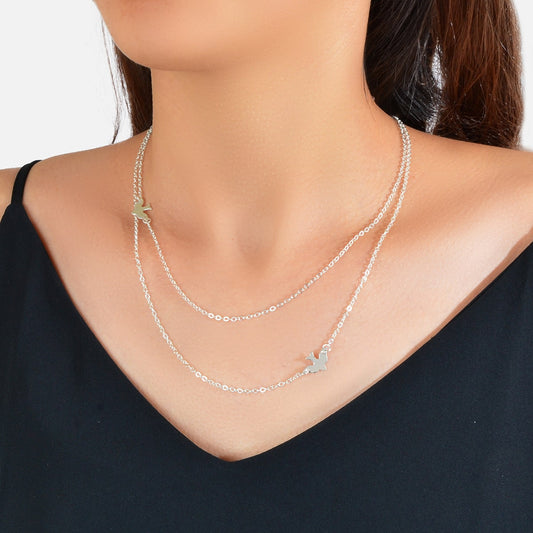 Female Jewelry Wholesale Price Double layer Silver Chain Bird Clavicle Necklace-0