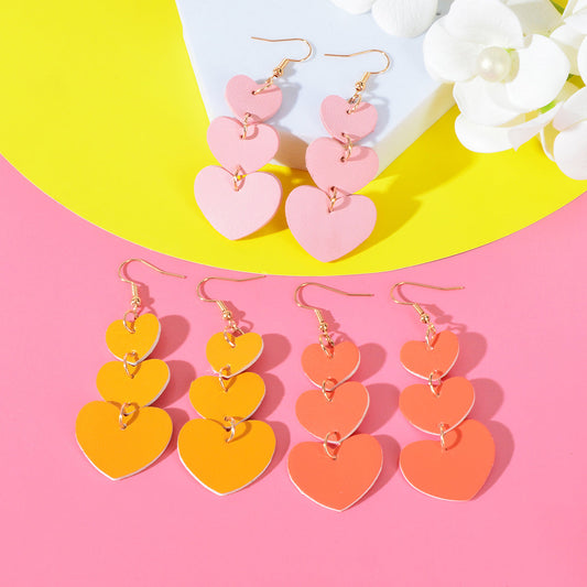 Colorful Overlapping Heart Dangle Earrings - Vibrant and Trendy Accessory-0