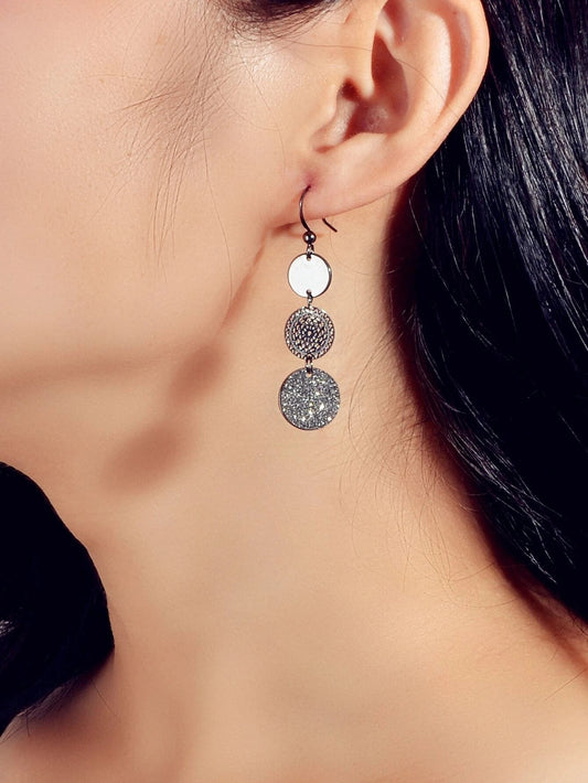 3 Tier Drop Dangle Geometric Shiny Round Disc Earrings Circle Coin Ear Jewellery-0