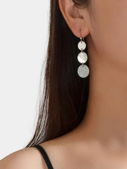 3 Tier Drop Dangle Geometric Shiny Round Disc Earrings Circle Coin Ear Jewellery-5