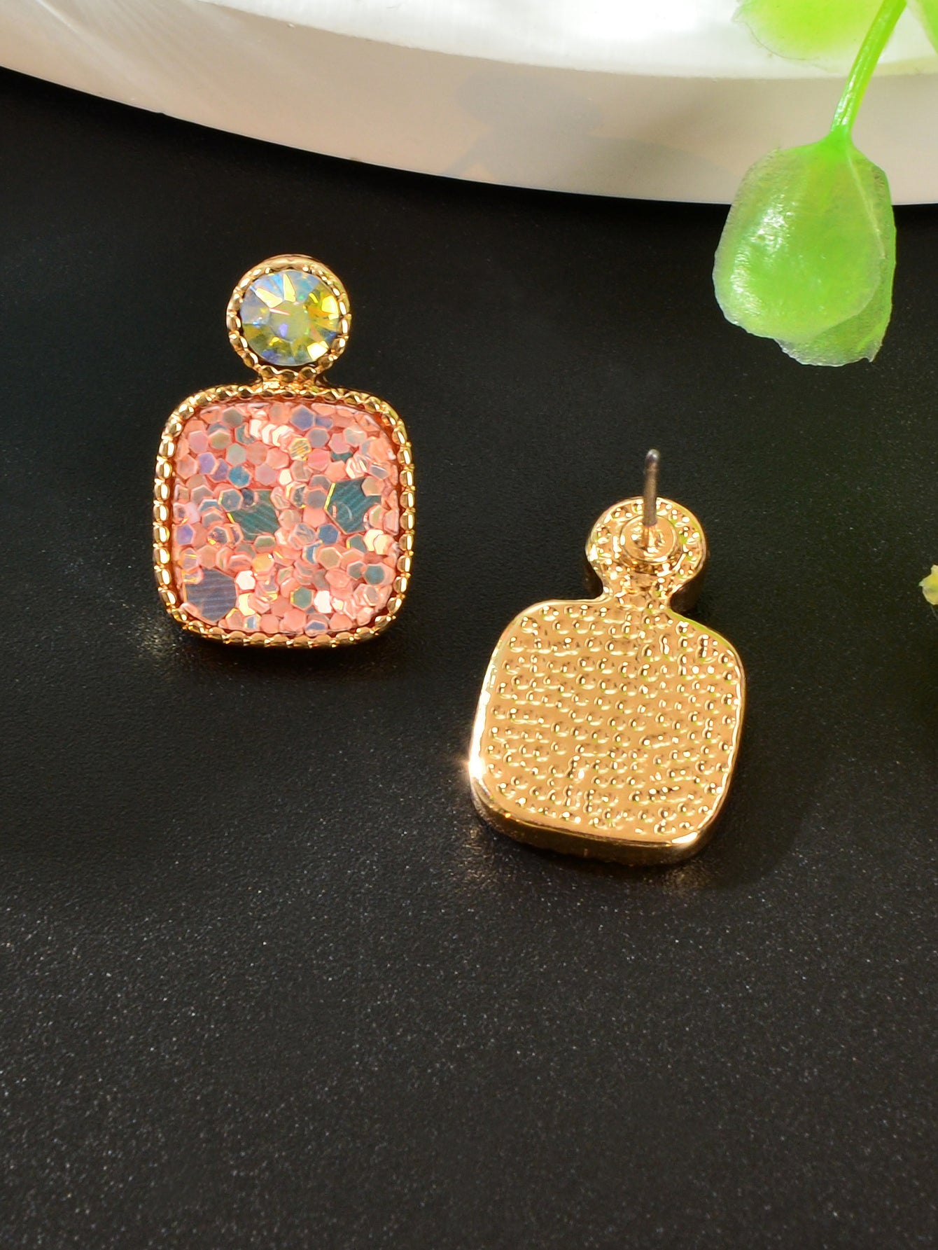 Colorful Square Glitter Sparkle Stud Earrings - Trendy Fashion Jewelry Accessory-2