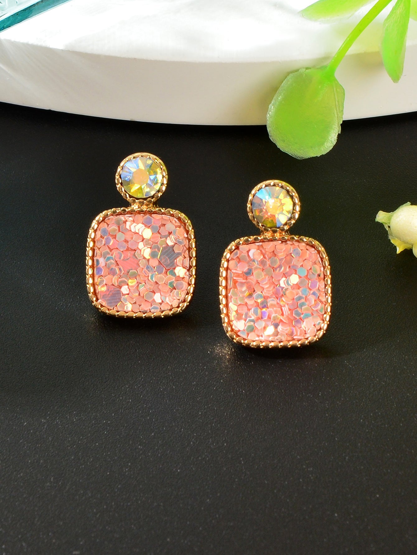 Colorful Square Glitter Sparkle Stud Earrings - Trendy Fashion Jewelry Accessory-1