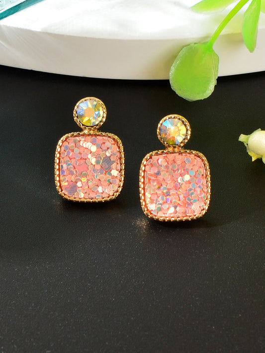 Colorful Square Glitter Sparkle Stud Earrings - Trendy Fashion Jewelry Accessory-1