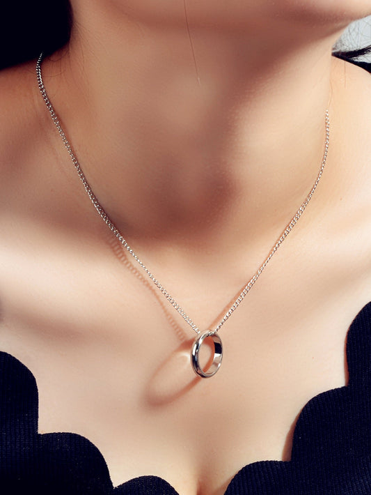Ladies Jewellery Silver Chain Circle Charm Necklace Wholesale Price Accessories-0