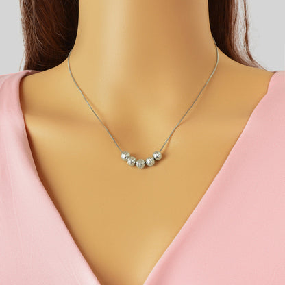 Minimalist Silver Chain Beaded Pendant Clavicle Necklace Women Trendy Accessory-0