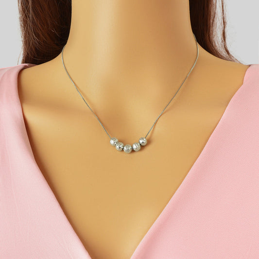Minimalist Silver Chain Beaded Pendant Clavicle Necklace Women Trendy Accessory-0