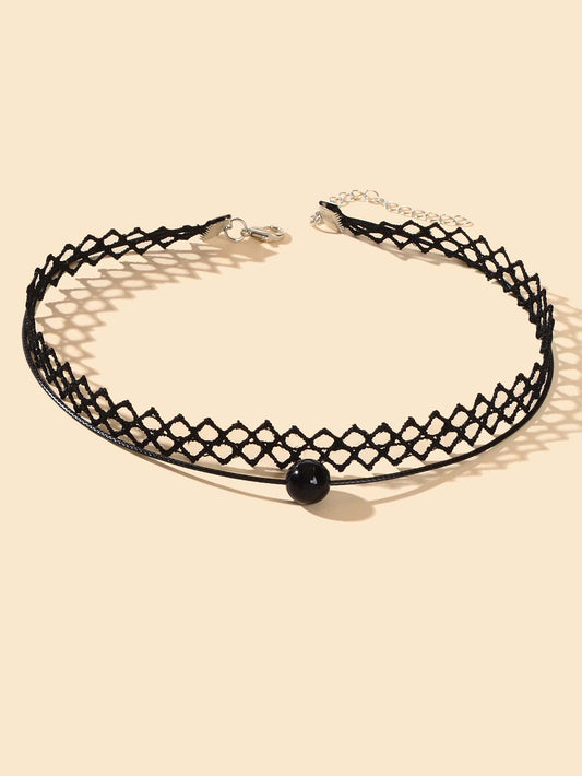 Double Layered Black Lace Short Necklace Elegant Gothic Style Choker-1