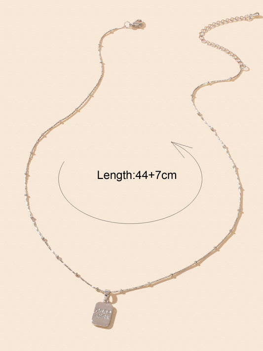Minimalist Silver Chain Good Luck Letter Square Pendant Necklace Daily Jewellery-1