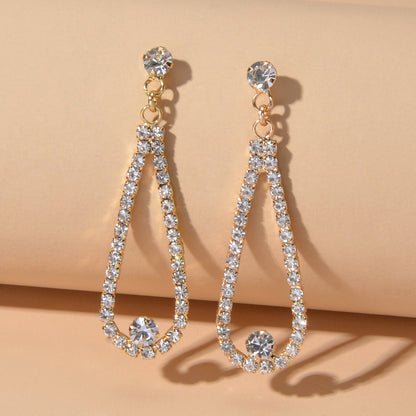 Shining Anniversary Jewellery Full Rhinestone Gold Silver Water Drop Earrings-0