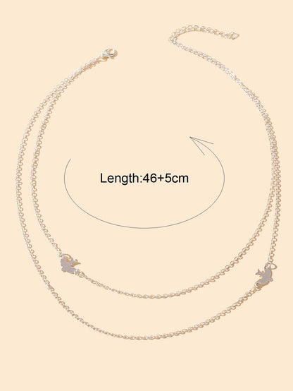 Female Jewelry Wholesale Price Double layer Silver Chain Bird Clavicle Necklace-1
