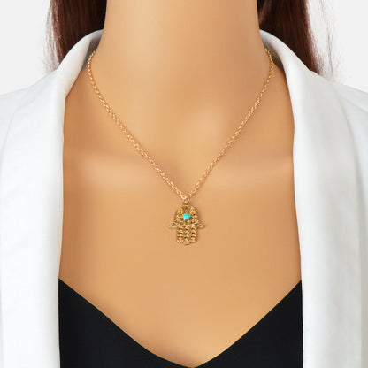 Dainty Gold Silver Chain Hollow Hamsa Hand Boho Charm Necklace Protection Lucky-4