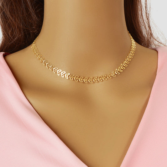 Minimalist Hollow Leaf Gold Chain Short Clavicle Necklace Party Choker Jewellery-0