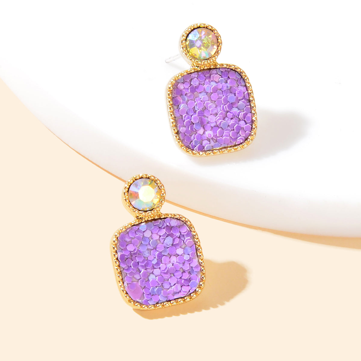 Shining Colourful Sequin Geometric Square Stud Earrings Wedding Dinner Jewellery-5