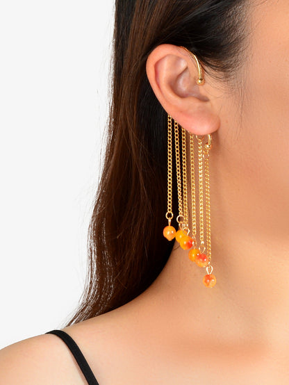 1pc Cartilage Jewellery Long Chain Tassel Orange Beads Charm Cuff Women Earrings-0