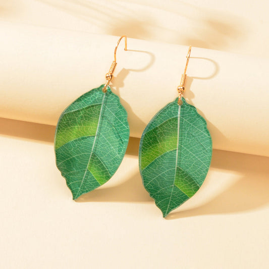 Acrylic Drop Dangle Green Leaf Lightweight Resin Earrings Women Costume Jewelry-0