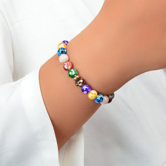 Bohemian Ethnic Style Colourful Resin Stone Beaded Stretchy Bracelet for Holiday-0