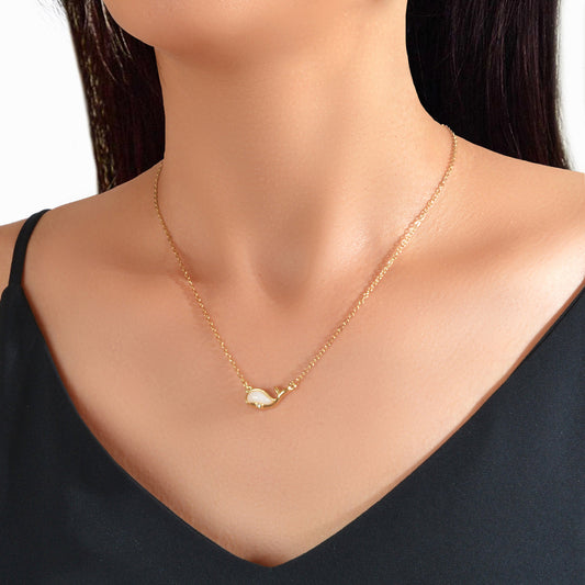 Exquisite Women Accessories Gold Chain Opal Dolphin Charm Necklace Gift Jewelry-0