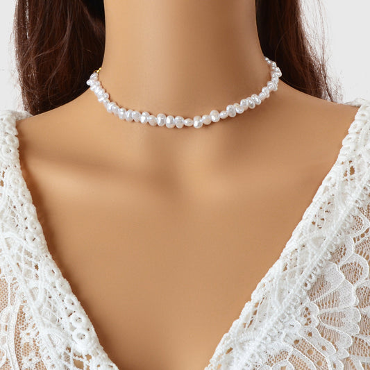Wedding Birthday Anniversary Jewellery Artificial Irregular Short Pearl Necklace-0