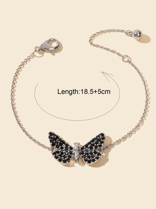 Stunning Black Diamond Butterfly Pendant Bracelet - Sparkle and Style Jewellery-1