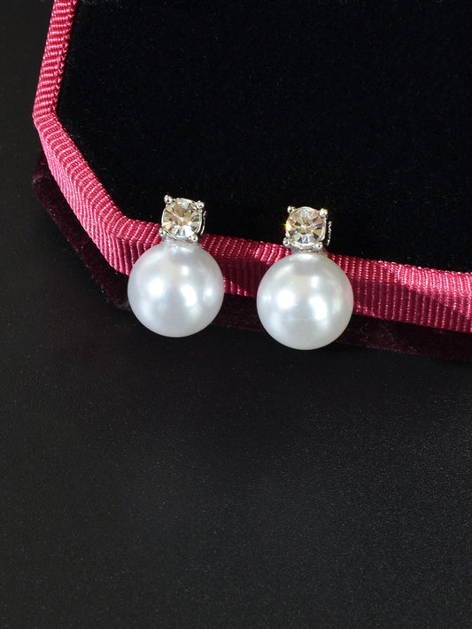 Diamond Encrusted Pearl Stud Earrings - Elegant Sparkle for Every Occasion-1