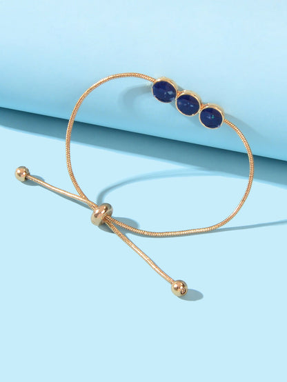 Female Jewellery Blue Enamel Round Gold Chain Adjustable Women Bracelet Bangle-0
