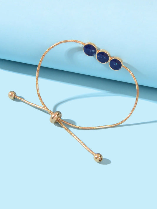 Female Jewellery Blue Enamel Round Gold Chain Adjustable Women Bracelet Bangle-0