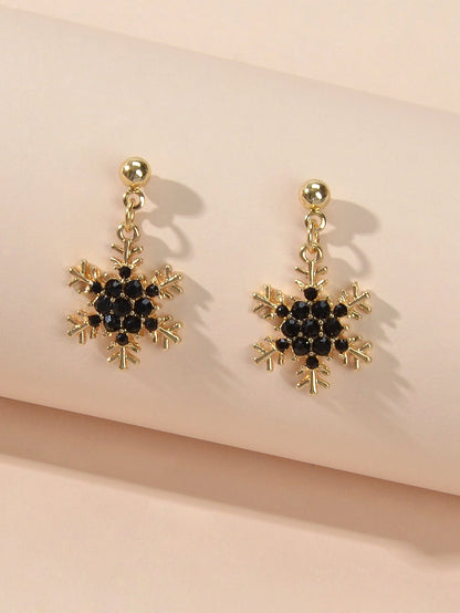 Dainty Gifts for Women Red Black Rhinestone Gold Snowflake Dangle Party Earrings-4