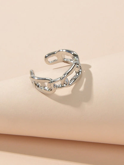 Minimalist Jewelry Metal Lock Chain Design Open Cuff Finger Trendy Ring AU Stock-0