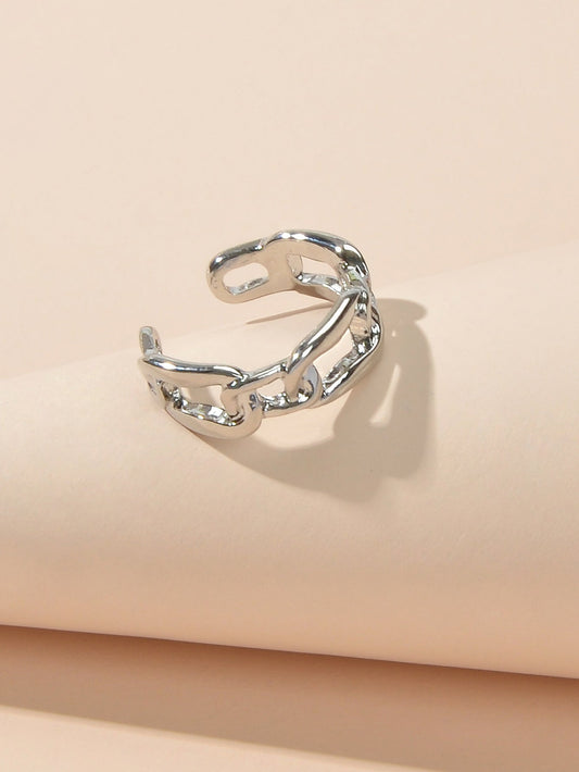 Minimalist Jewelry Metal Lock Chain Design Open Cuff Finger Trendy Ring AU Stock-0