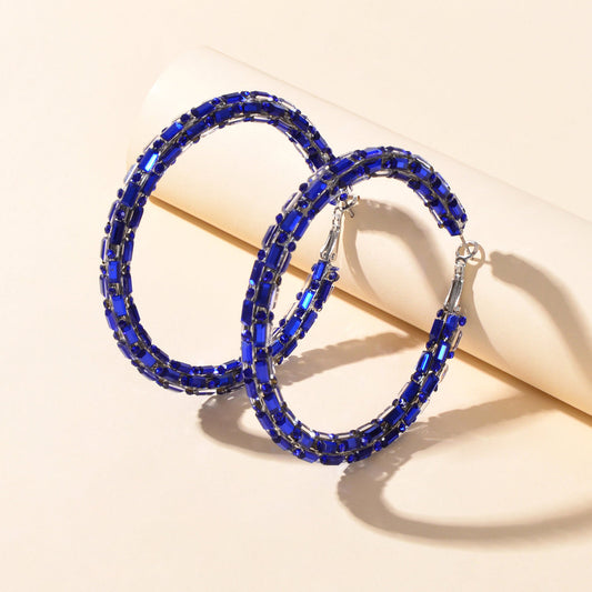 Glorious Sparkly Shiny Blue Crystal Hoops Earrings Gorgeous Holiday Jewellery-0