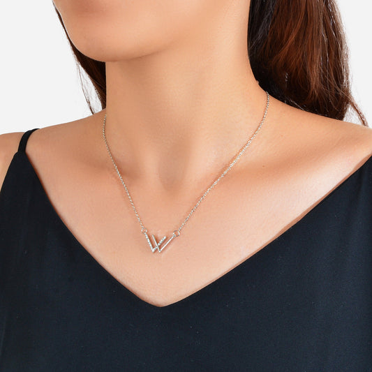 Minimalist Jewelry Rhinestone Decor Silver Chain V Shpe Geometric Charm Necklace-0