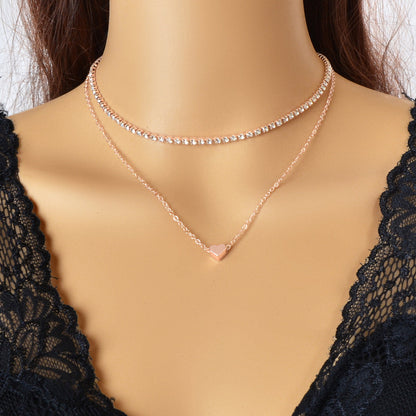2 pcs Full Rhinestone Short Choker Heart Pendant Trendy Layered Dainty Necklace-5