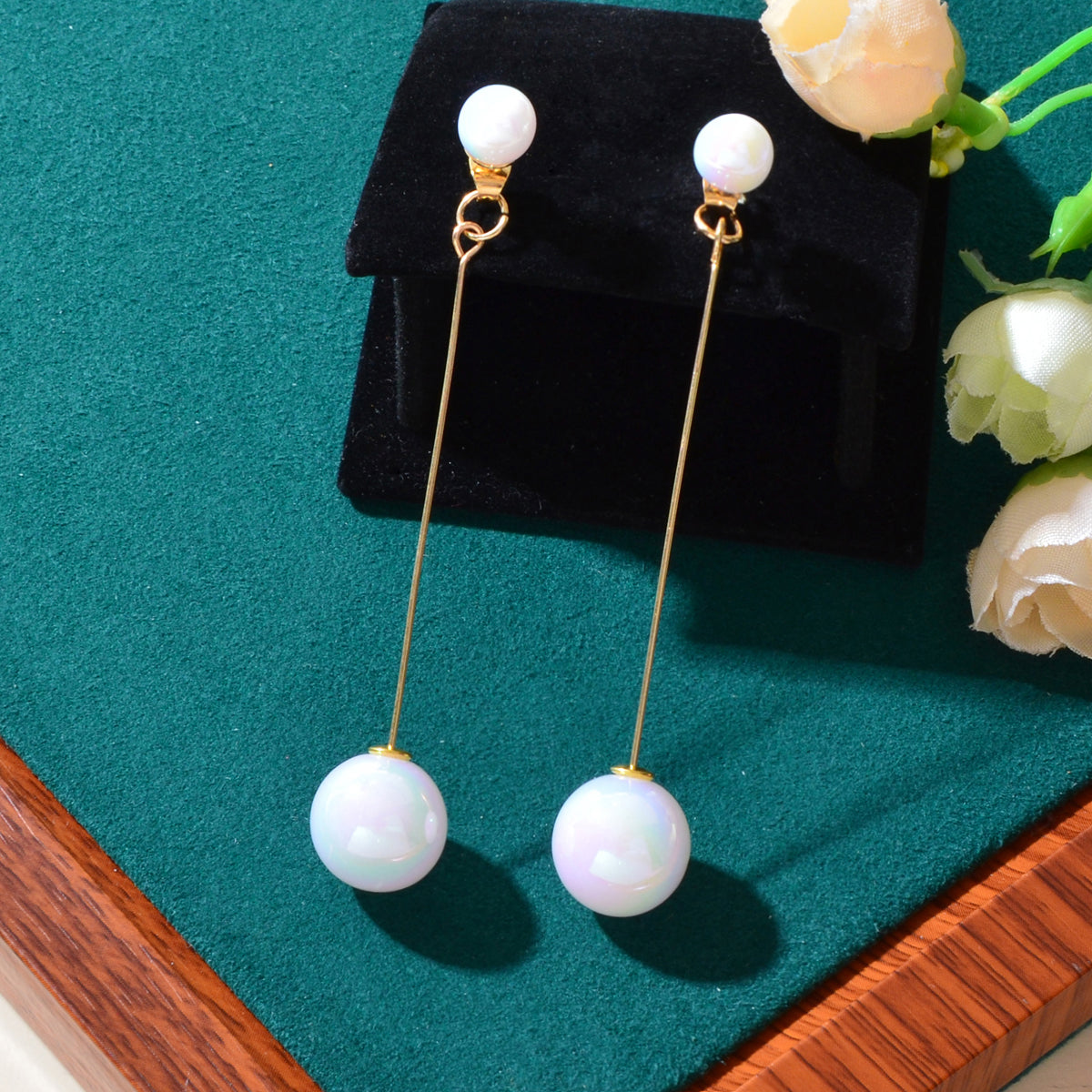 Simple Dangling Light Solid Ball Earrings Elegant Bead Stud Jewelry-4
