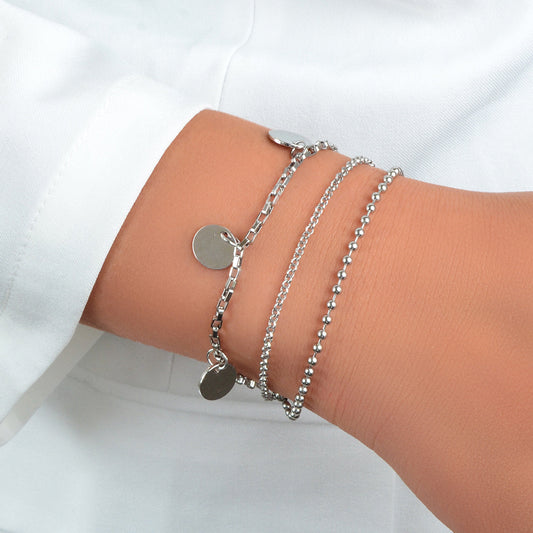 Stunning Silver Ball Chain Tag Charms Bracelet Chic Jewelry Lovely Shining Gift-0