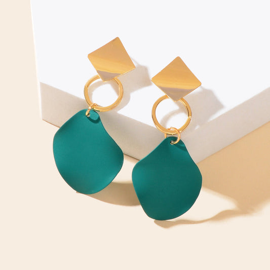 Elegant Gold Sqaure Circle Geometric Dark Green Charm Dangle Party Stud Earrings-0