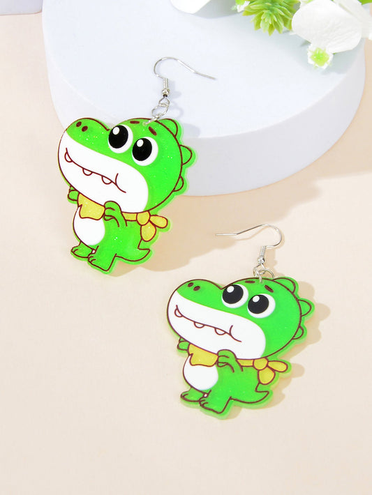 Cute Dinosaur Pendant Earrings Adorable Jurassic Style Statement Jewellery Gift-1