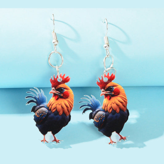Vivid Rooster Acrylic Animal Dangle Earrings Women Vacation Chicken Jewellery-0