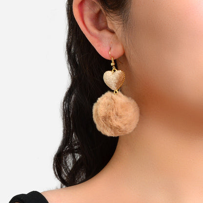 Faux Fur Fluffy Ball Handmade Soft Plush Pom Pom Heart Dangle Earrings Jewellery-3